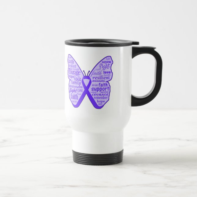 Mug De Voyage Ruban de papillon de conscience de fibromyalgie (Droite)