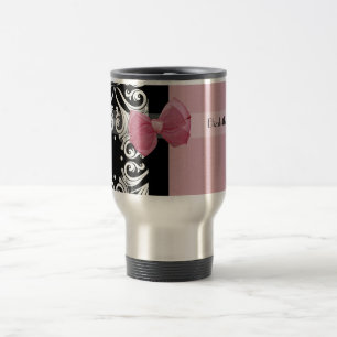 Mug De Voyage Ruban rose Damask Parisien Avec Nom