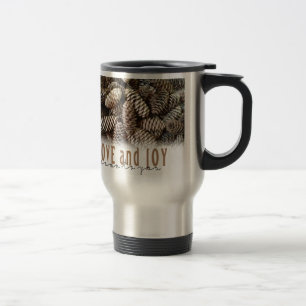 Mug De Voyage Rustic Holiday Love and Joy Pine Cone