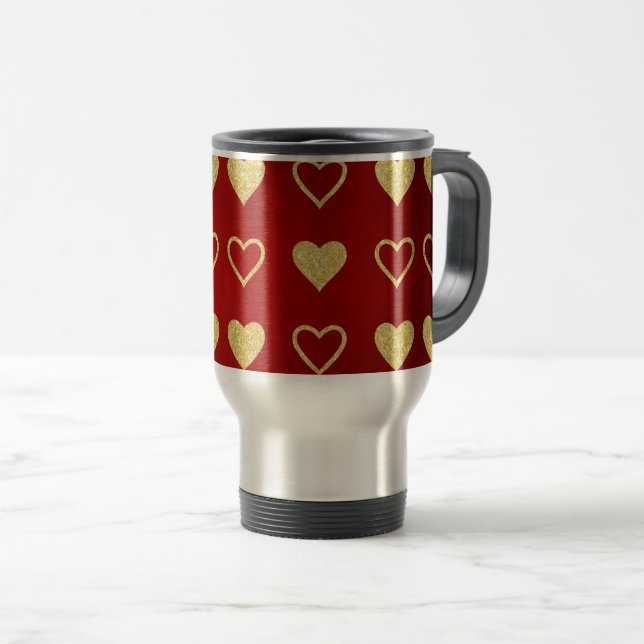 Mug De Voyage Saint Valentin Coeurs d'or de luxe rouge (Devant droit)
