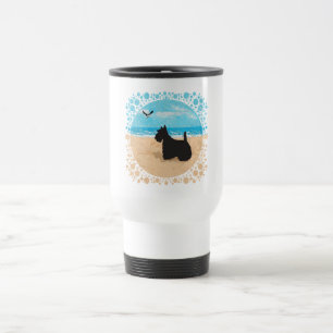 Mug De Voyage Scottie à la plage avec mouette