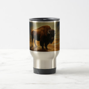 Mug De Voyage Silhouette du coucher de soleil de bison de buffle