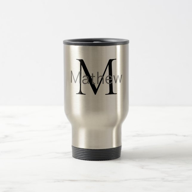 Mug De Voyage simple lettre initiale monogramme ajouter votre no (Centre)