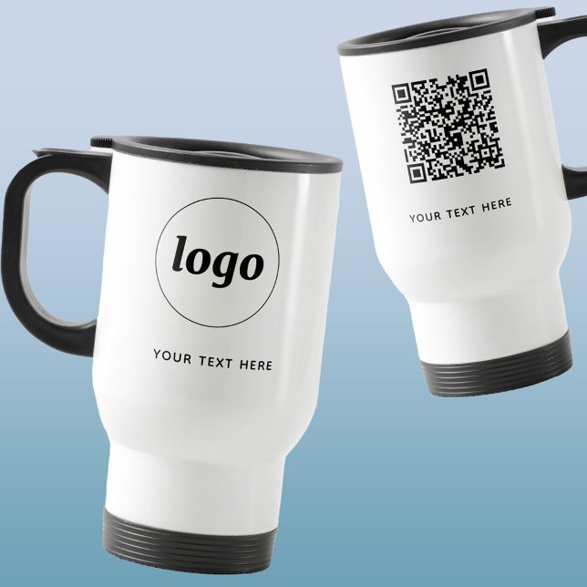Mug De Voyage Simple Logo Texte et QR Code Business Promotionnel (Logo QR code custom text business promotional travel mug)
