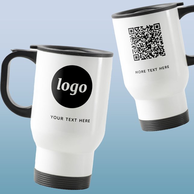 Mug De Voyage Simple Logo Texte et QR Code Business Promotionnel (Logo QR code custom text business promotional travel mug)