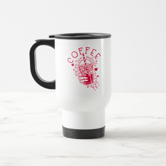 Mug De Voyage Skeleton Hand Coffee Red Hearts Gothic (Gauche)