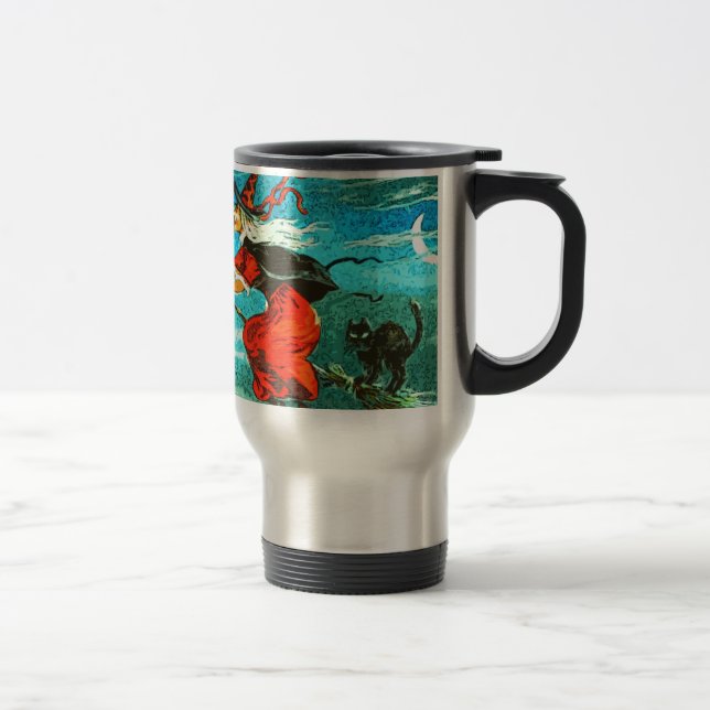 Mug De Voyage Sorcière volante et chat noir Halloween (Droit)