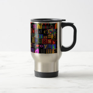 Mug De Voyage Soupe Alphabet, lettres mosaïque design, colorfu a