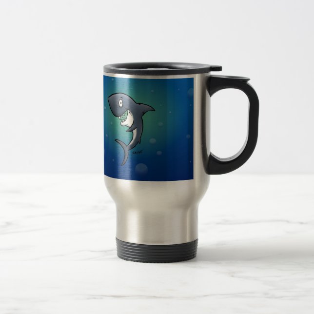 Mug De Voyage Sourire un requin drôle sur un Arrière - plan bleu (Droit)