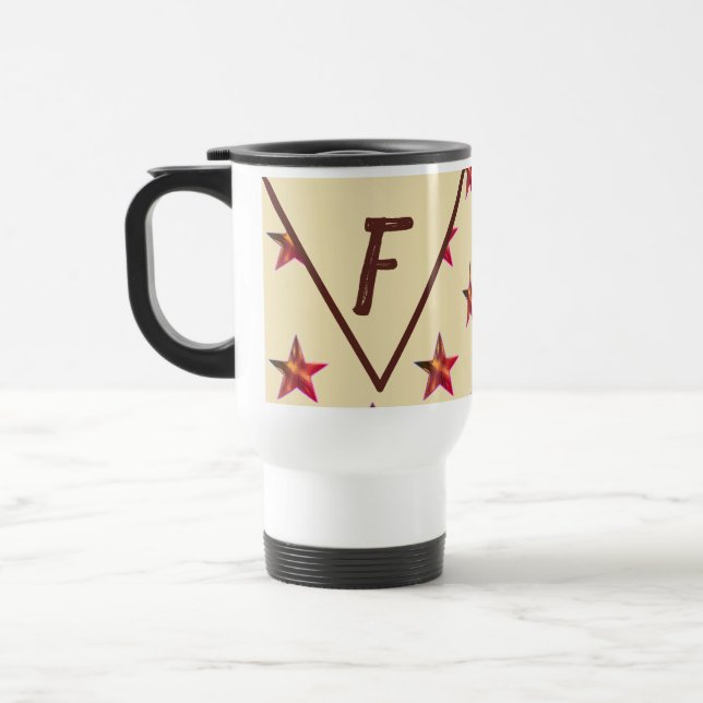 Mug De Voyage Star Monogram Red Tan Nom Famille Initial (Gauche)