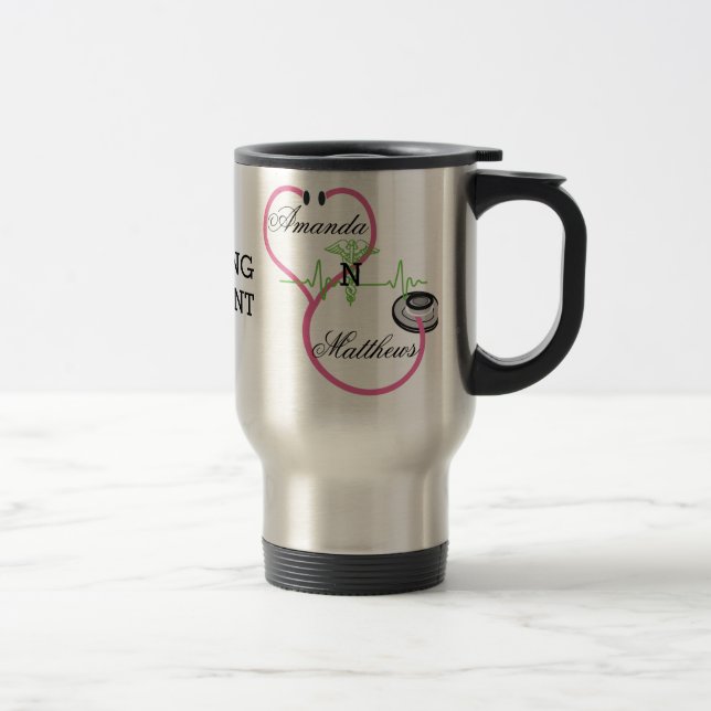 Mug De Voyage Stethoscope rose Soins infirmiers Caduceus Nom (Droit)