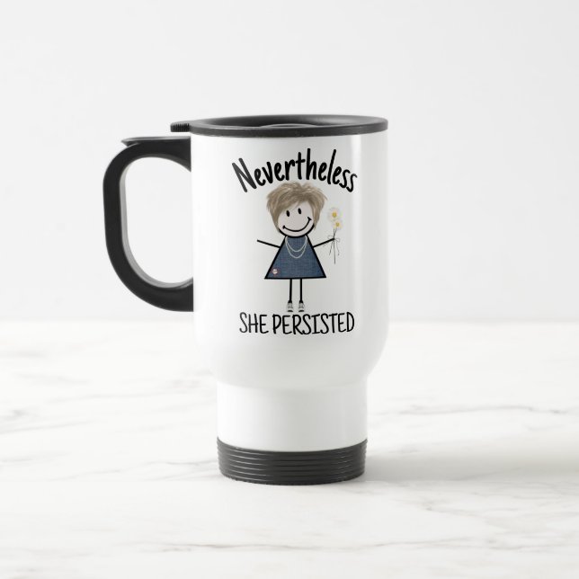 Mug De Voyage Stick Figure Girl avec Baskets et marguerites (Gauche)