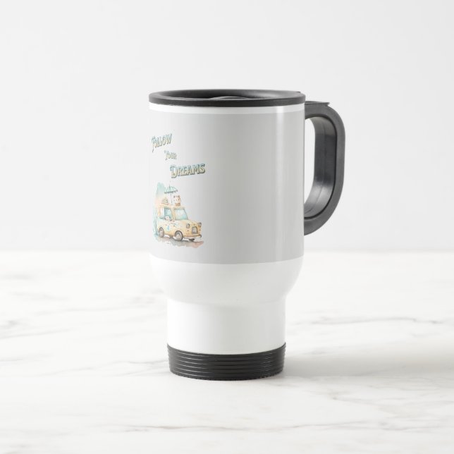 Mug De Voyage Suivez vos rêves jolie petite voiture aquarelle (Devant droit)