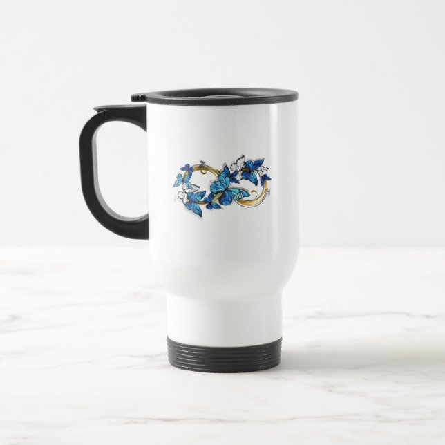 Mug De Voyage Symbol Infinity of Blue Morpho Butterflies (Gauche)