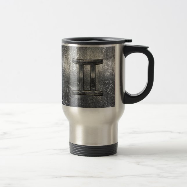 Mug De Voyage Symbole Gemini Zodiac en Grunge style dévêtu (Droit)
