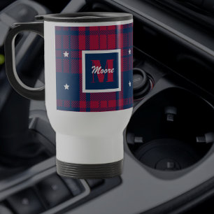 Mug De Voyage Tartan - Patriotique - Bleu Rouge Étoiles Blanches