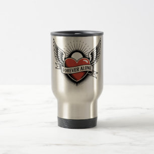 Mug De Voyage Tatouage : Cœur ailé avec "Seul pour toujours"