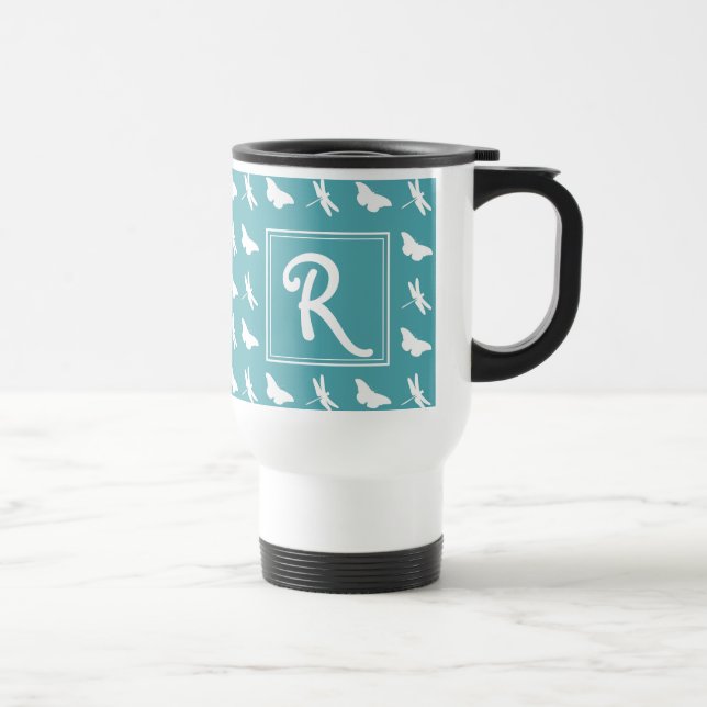 Mug De Voyage Teal Butterfly and Dragonfly Pattern (Droite)
