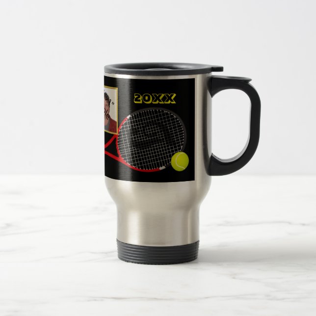 Mug De Voyage Tennis noir personnalisé photo tumbler (Droit)