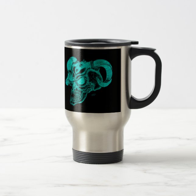 Mug De Voyage Tête de diable crâne noir et vert (Droit)