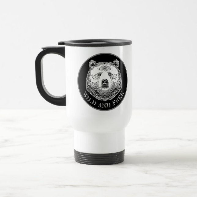 Mug De Voyage Tête D'Ours, Sauvage Et Libre, Illustration Dessin (Gauche)