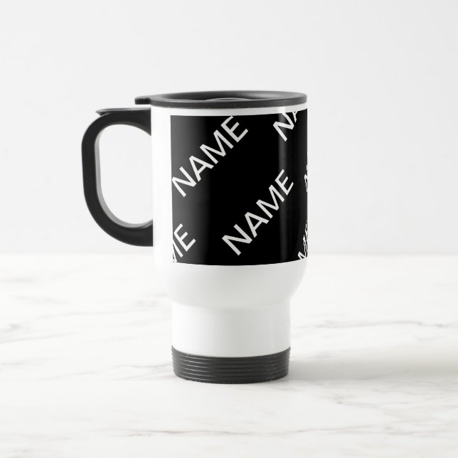 Mug De Voyage Texte personnalisable | Bold Modern Black & White (Gauche)