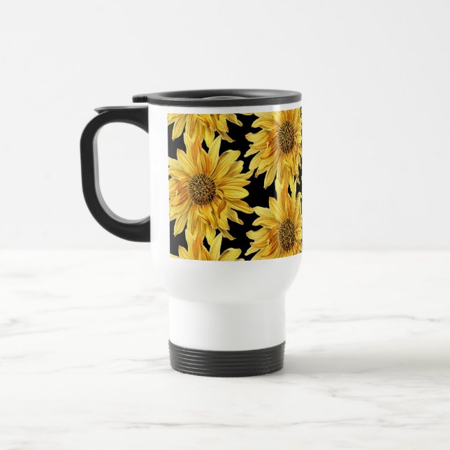 Mug De Voyage Tournesol jaune floral joyeux sur noir (Gauche)