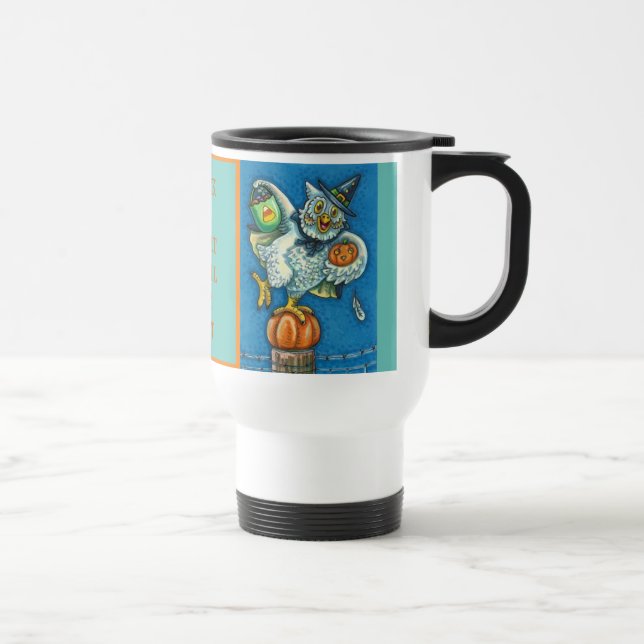 MUG DE VOYAGE TRICK OU TRAITER, SENTIR MES PIEDS HALLOWEEN OWL,  (Droite)