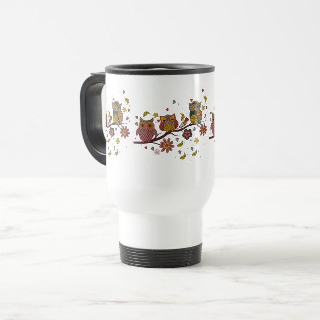 Mug De Voyage Trois hiboux sur la branche (Devant gauche)