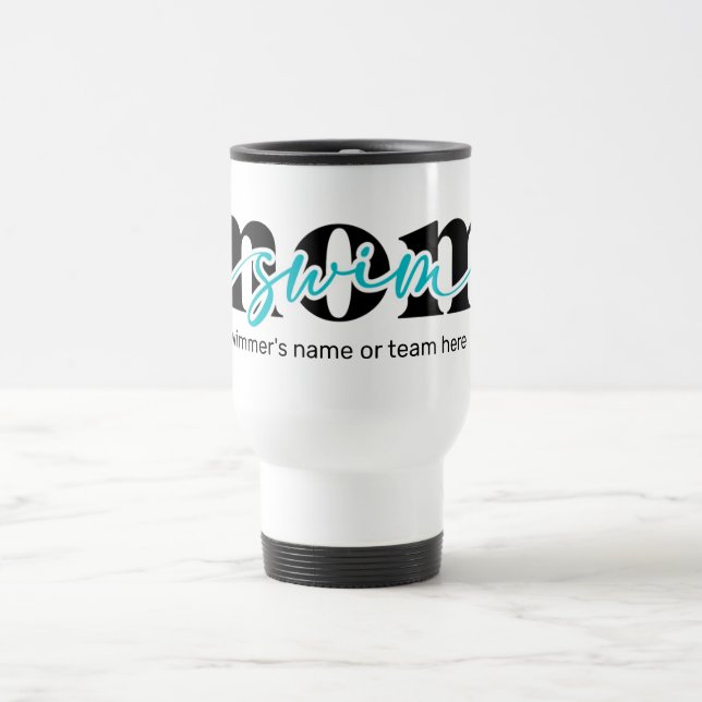 Mug De Voyage Turquoise Black Script Swim Maman Voyage Mug (Centre)