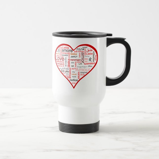 Mug De Voyage Typographie rouge de coeur d'amour (Droite)