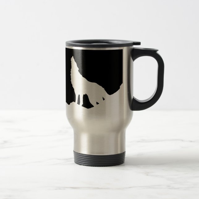 Mug De Voyage Unique Noir & Blanc Pop Art Wolf Silhouette (Droit)