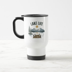 Mug De Voyage Vacances en famille rétro grunge au bord du lac
