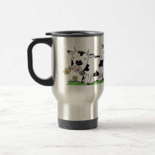 Mug De Voyage Vache mignonne en vert dessin animé sur le terrain