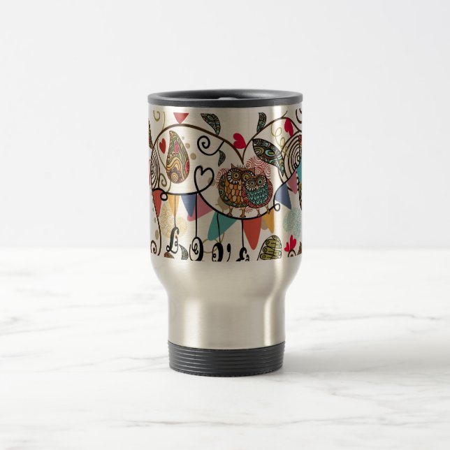 Mug De Voyage Valentines de hiboux d'amour (Centre)