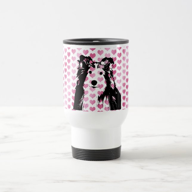 Mug De Voyage Valentines - silhouette de Sheltie (Centre)