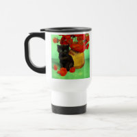 Van Gogh Black Kitten Fleurs rouges