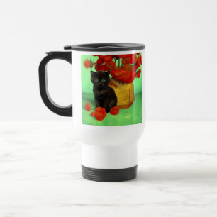 Mug De Voyage Van Gogh Black Kitten Fleurs rouges