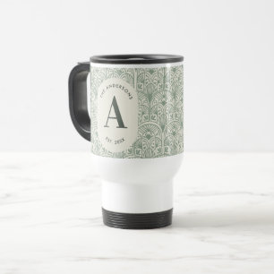 Mug De Voyage Vert Sauge Personnalisé Monogramme Élégant Art Déc