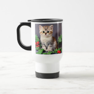 Mug De Voyage Vintage Christmas Kitten et Holly