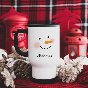 Mug De Voyage Visage de Bonhomme de Neige Heureux Nom Personnali