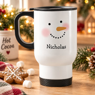 Mug De Voyage Visage de Bonhomme de Neige Mignon Nom Personnalis