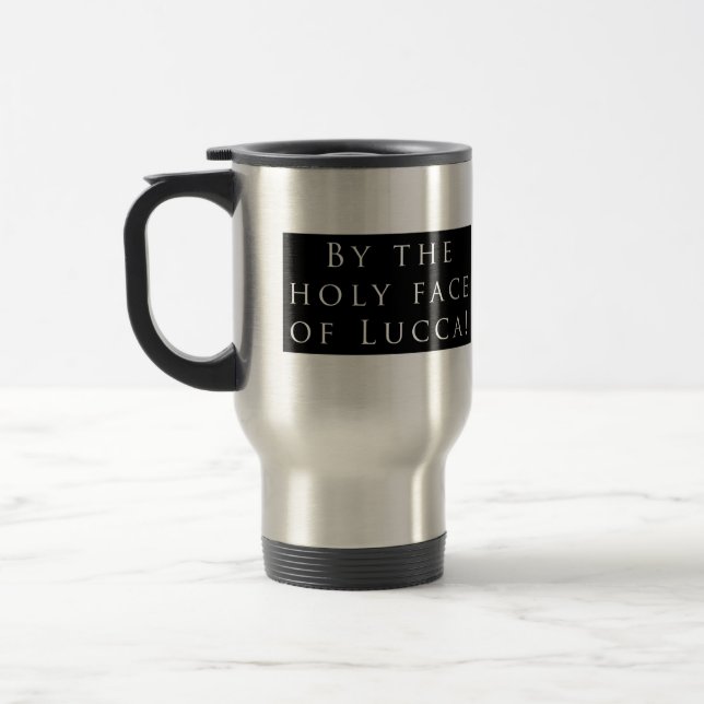 Mug De Voyage Visage saint de Lucques ! Noir (Gauche)