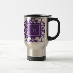 Mug De Voyage Votre monogramme, motif pourpre foncé 2 de damass