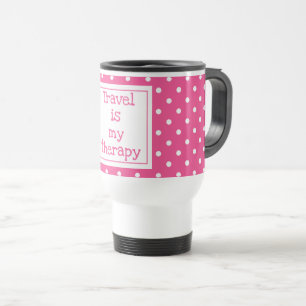 Mug De Voyage Voyage est ma thérapie moderne points rose et blan