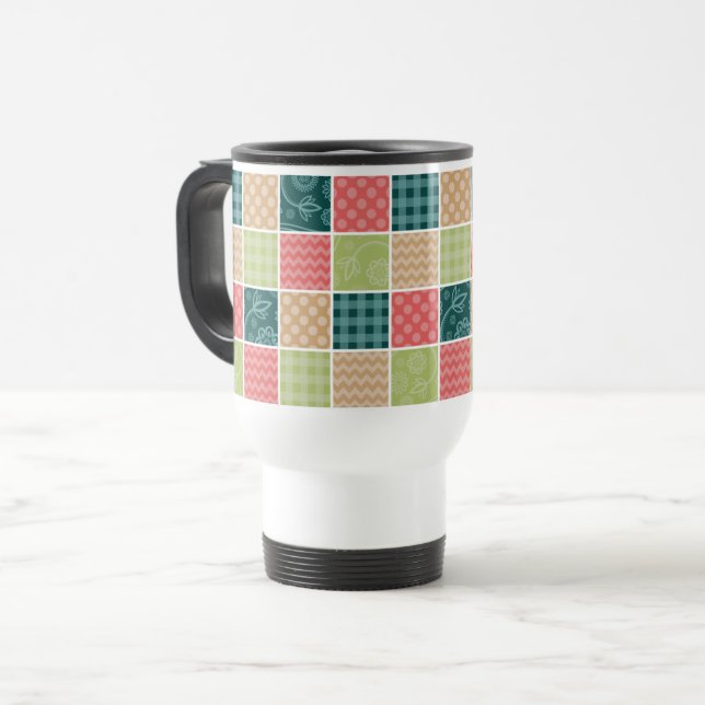 Mug De Voyage Zigzag, Chevron, En vichy, Pois, Patchwork (Devant gauche)