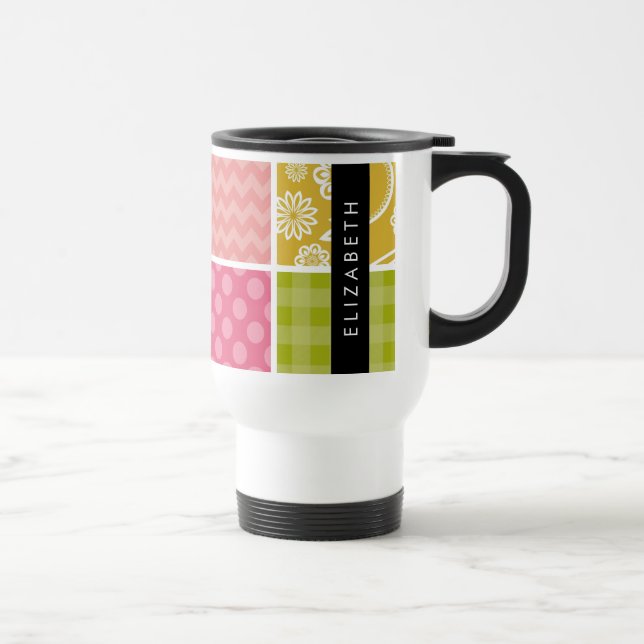 Mug De Voyage Zigzag, Chevron, Pois, En vichy, Votre Nom (Droite)