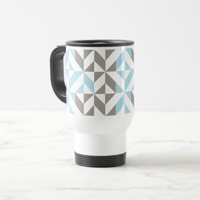 Mug De Voyage ZigZag géométrique bleu et argent (Devant gauche)