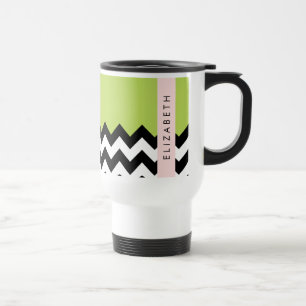 Mug De Voyage Zigzag noir et blanc, Chevron, Vert, Votre nom
