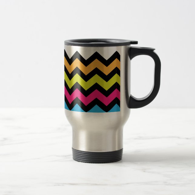 Mug De Voyage Zigzags Chevron noir aux couleurs vives (Droit)